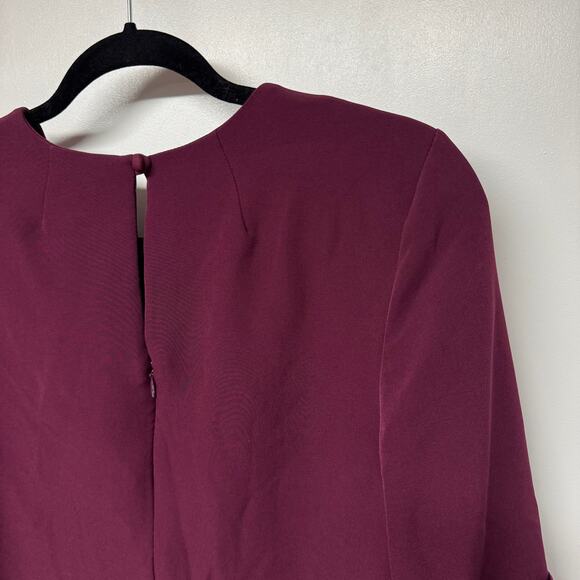 Milly Cady Burgundy Wine Red Bell Statement Sleeve Mini Dress L/S Size 6 Small - Picture 4 of 10